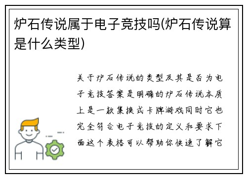 炉石传说属于电子竞技吗(炉石传说算是什么类型)