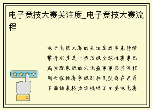 电子竞技大赛关注度_电子竞技大赛流程